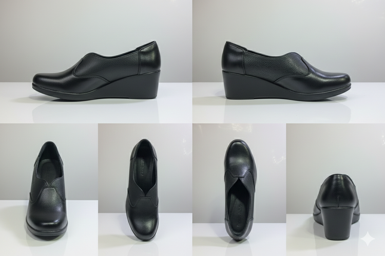 کفش چرم زنانه مشکی مدل لژدار با رویه ترکیبی ساده