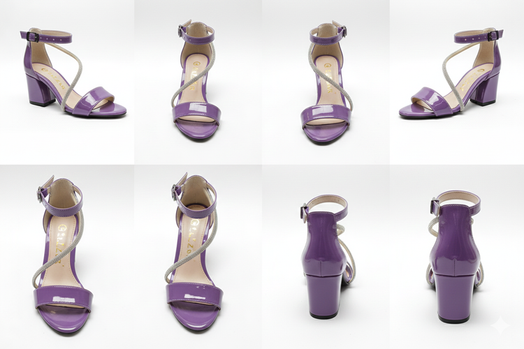 طراحی پاشنه پهن ۵ سانتی صندل زنانه بنفش تیره