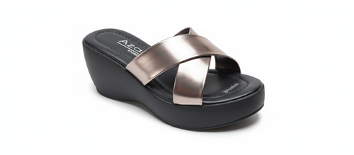 صندل لژدار زنانه نوک مدادی متالیک با رویه ضربدری