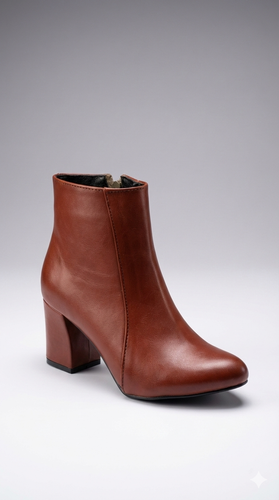 نیمبوت زنانه چرم (رنگ عسلی/قهوهای) مدل پاشنه پهن - شیک و راحت